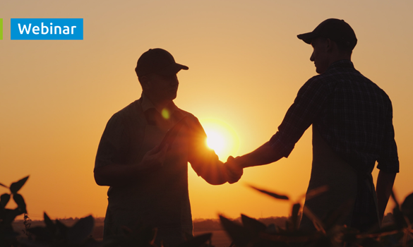 Webinar listing showing two farmers shaking hands at sunset